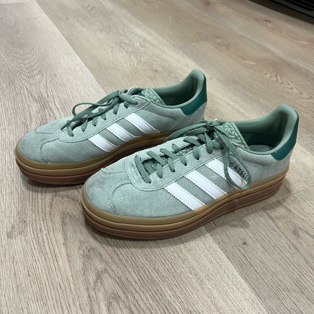 Adidas Gazelle Green and White Platform Shoe